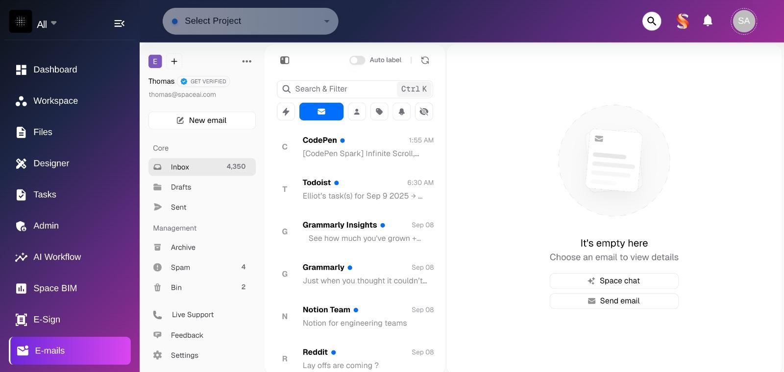 E-Mail Integration interface